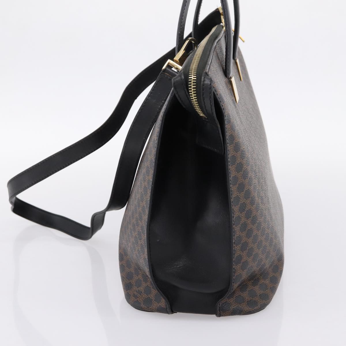 CELINE Macadam Hand Bag PVC Leather 2way Black Gold Tone Auth 205852