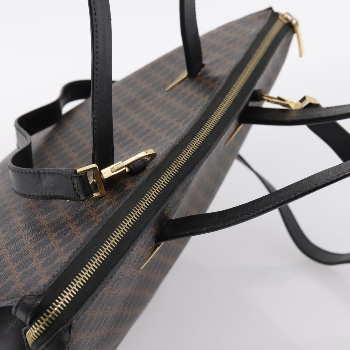 CELINE Macadam Hand Bag PVC Leather 2way Black Gold Tone Auth 205852