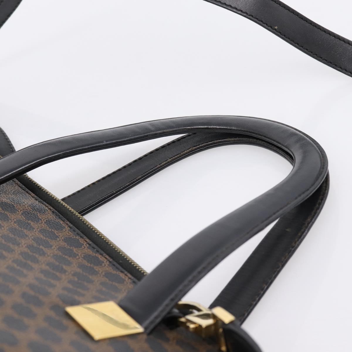 CELINE Macadam Hand Bag PVC Leather 2way Black Gold Tone Auth 205852
