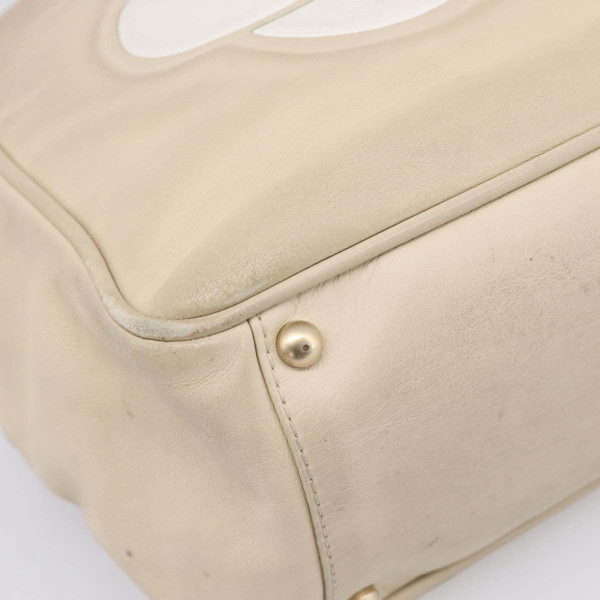 CHANEL Camelia Tote Bag Leather Beige Gold Tone CC Auth 205854