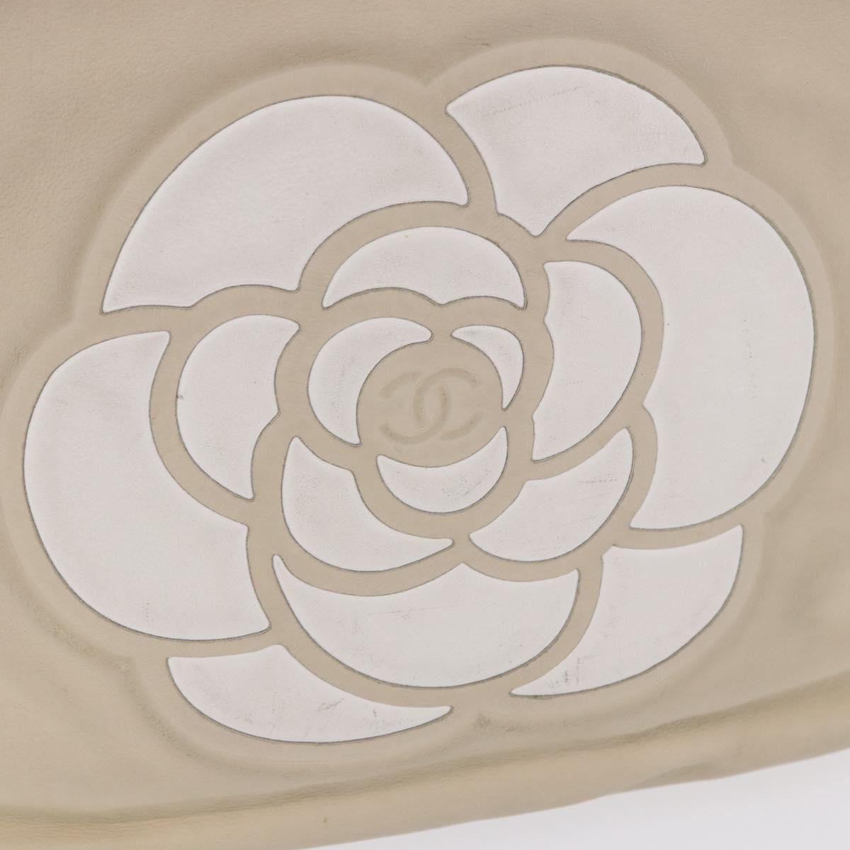 CHANEL Camelia Tote Bag Leather Beige Gold Tone CC Auth 205854