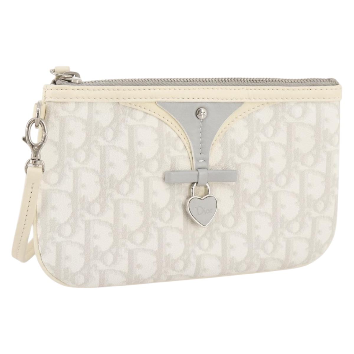 Christian Dior Romantic Accessory Pouch PVC Leather White Silver Auth 205858V