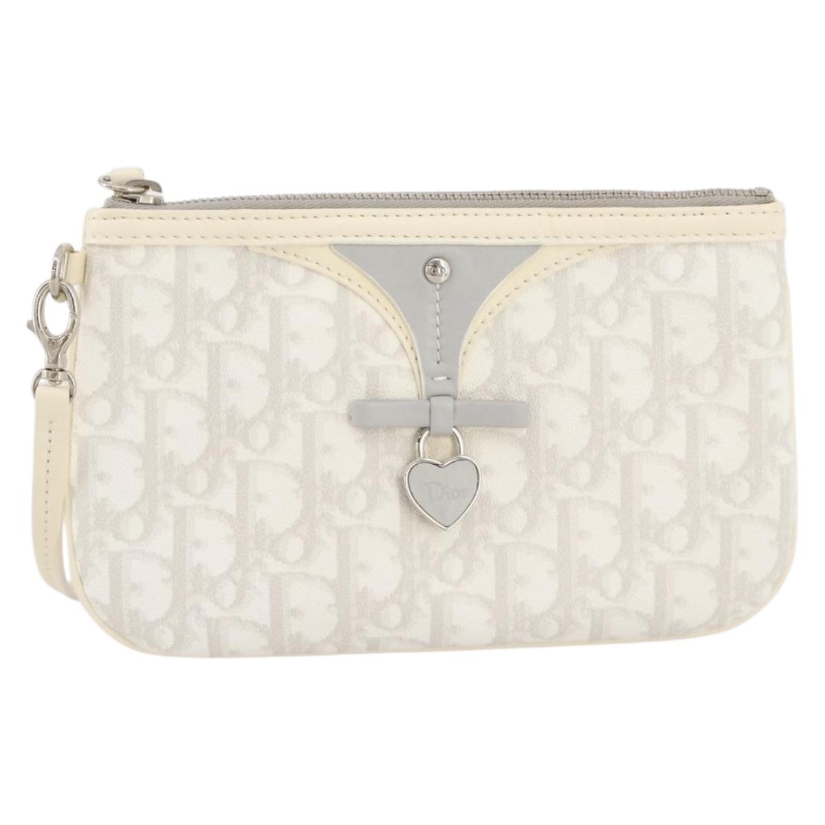 Christian Dior Romantic Accessory Pouch PVC Leather White Silver Auth 205858V