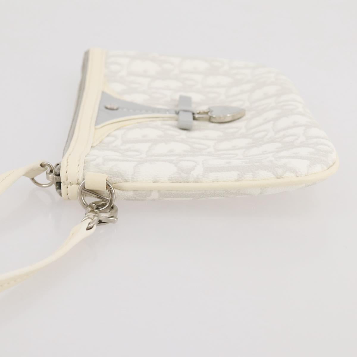 Christian Dior Romantic Accessory Pouch PVC Leather White Silver Auth 205858V