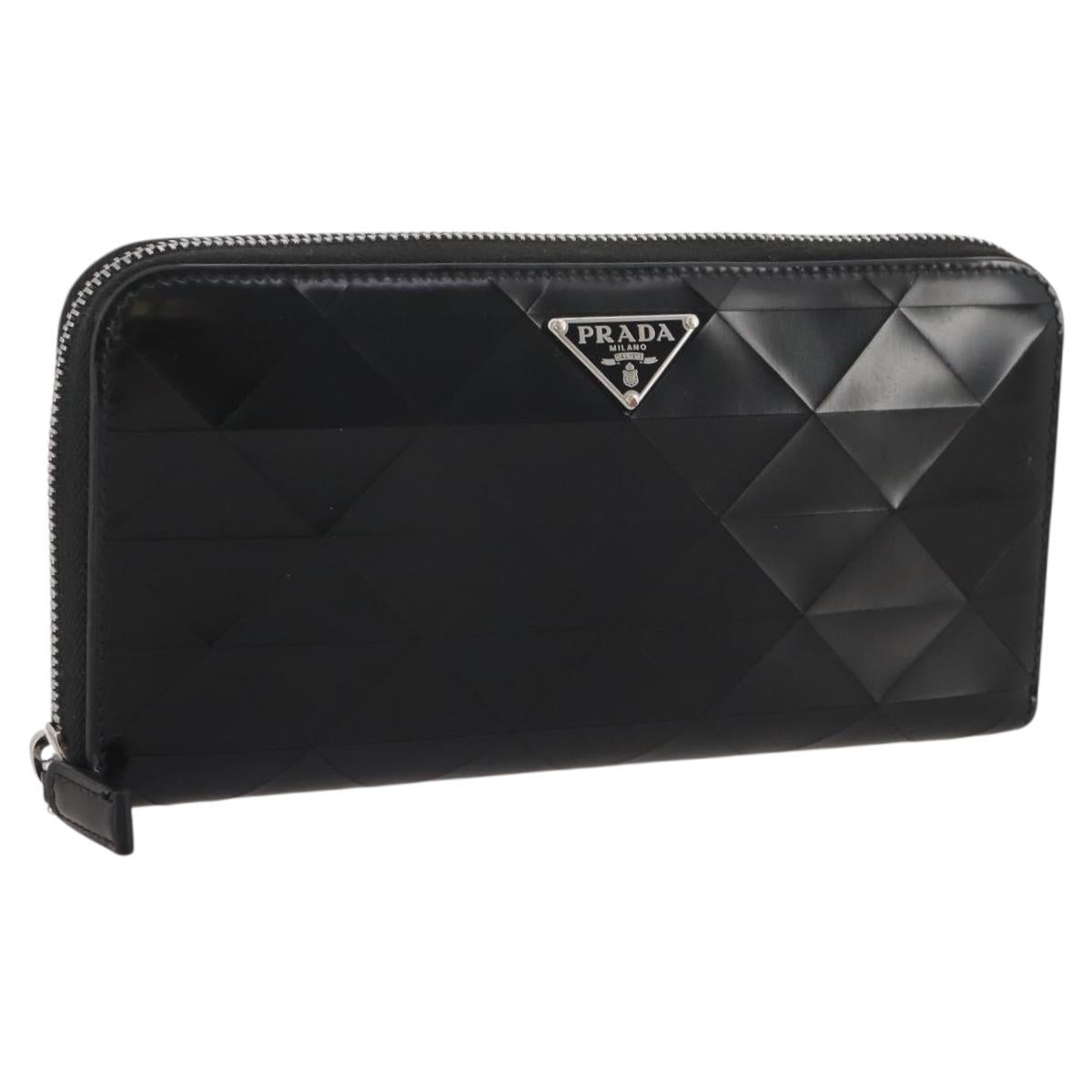 PRADA Long Wallet Leather Black Silver Auth 205863A