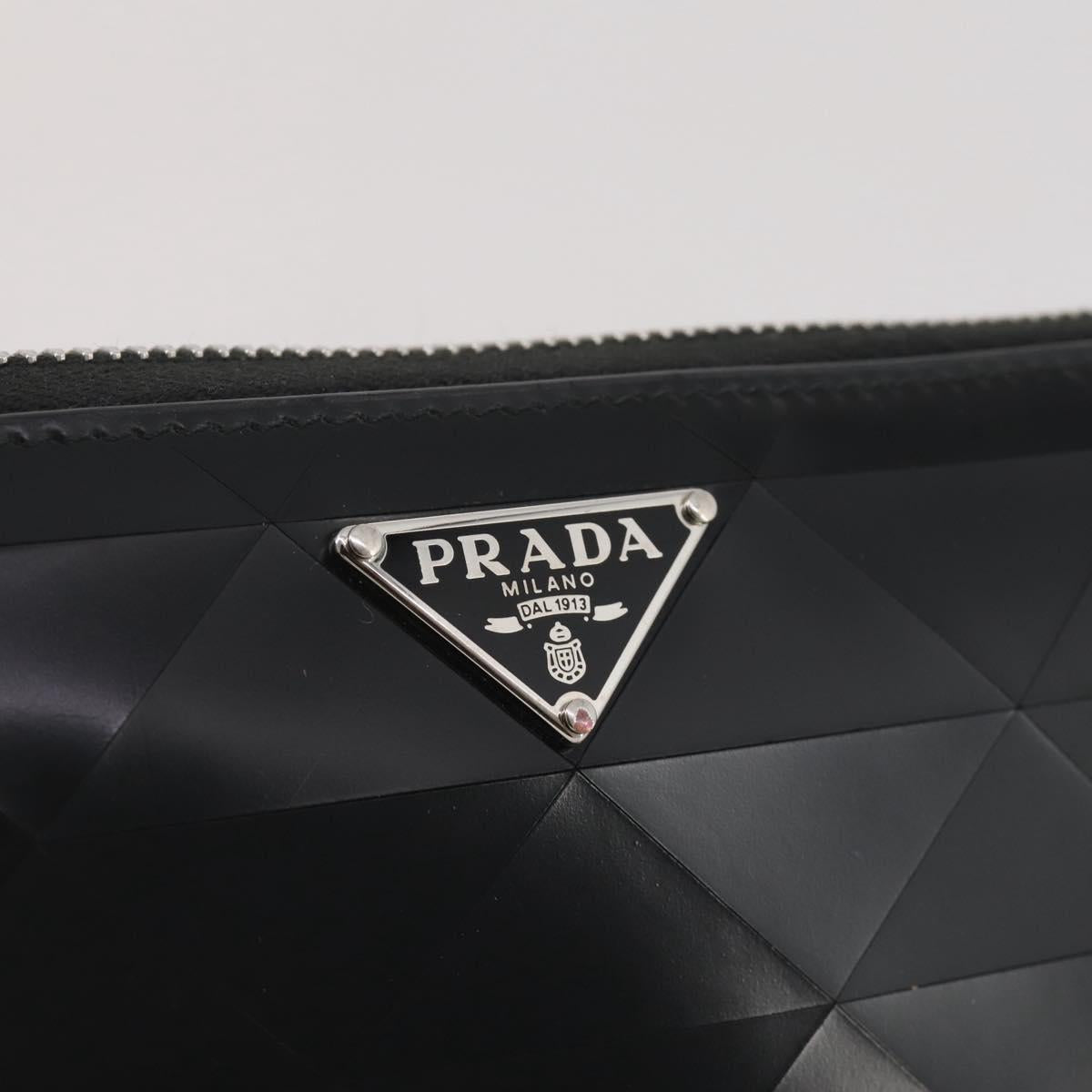 PRADA Long Wallet Leather Black Silver Auth 205863A