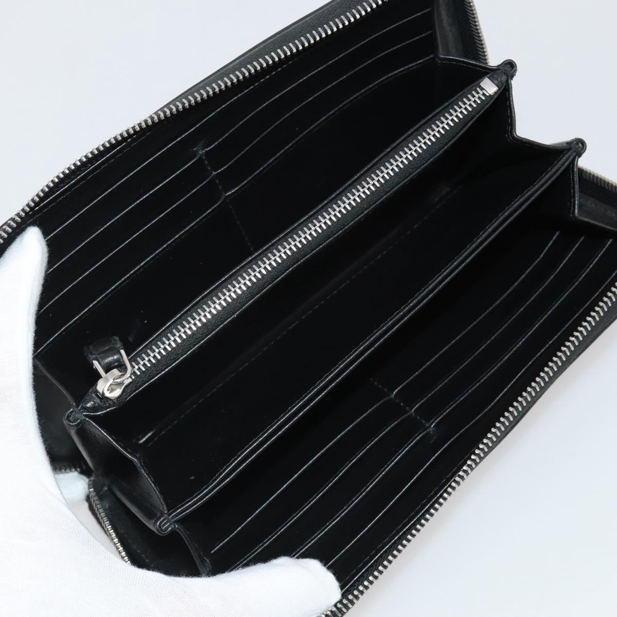 PRADA Long Wallet Leather Black Silver Auth 205863A