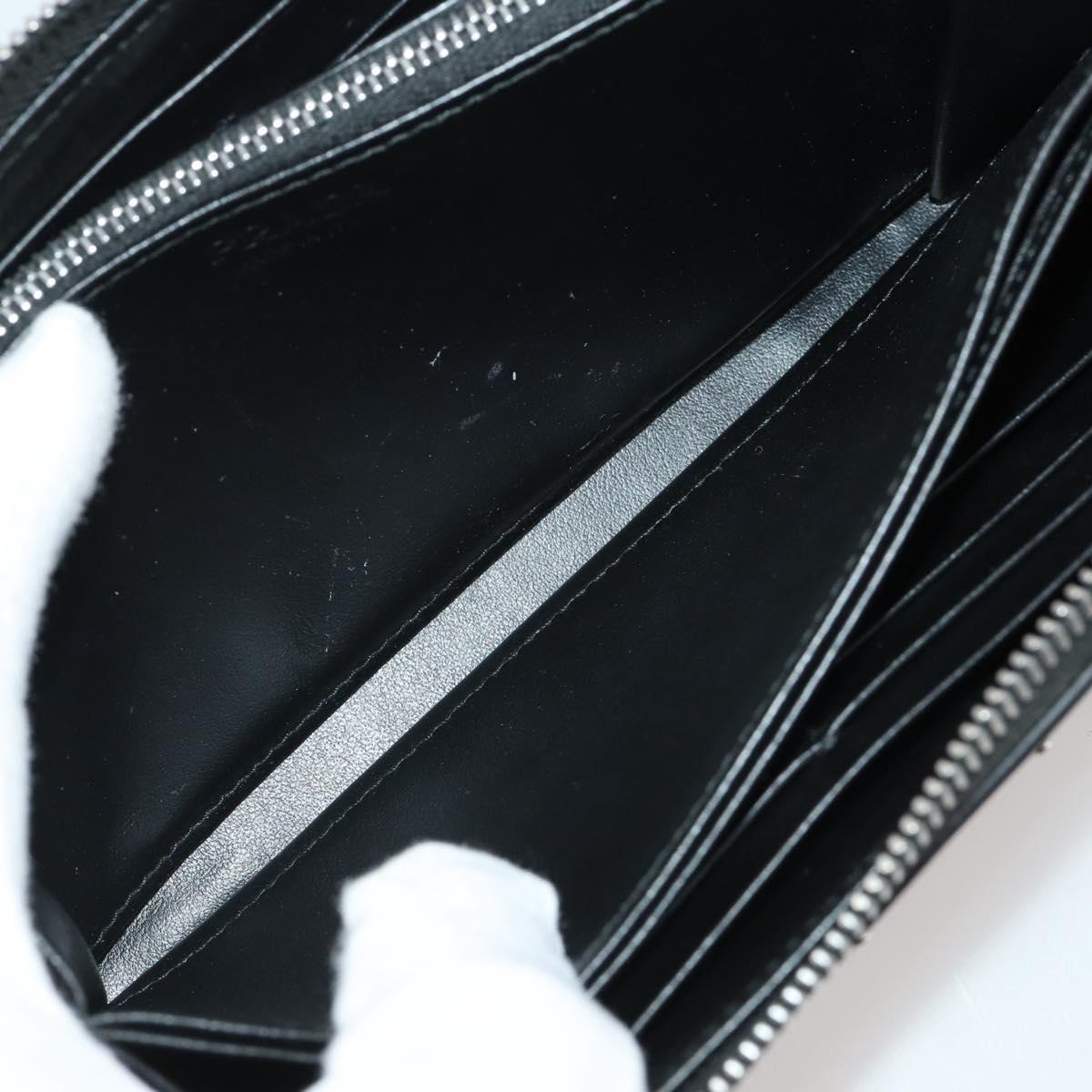 PRADA Long Wallet Leather Black Silver Auth 205863A