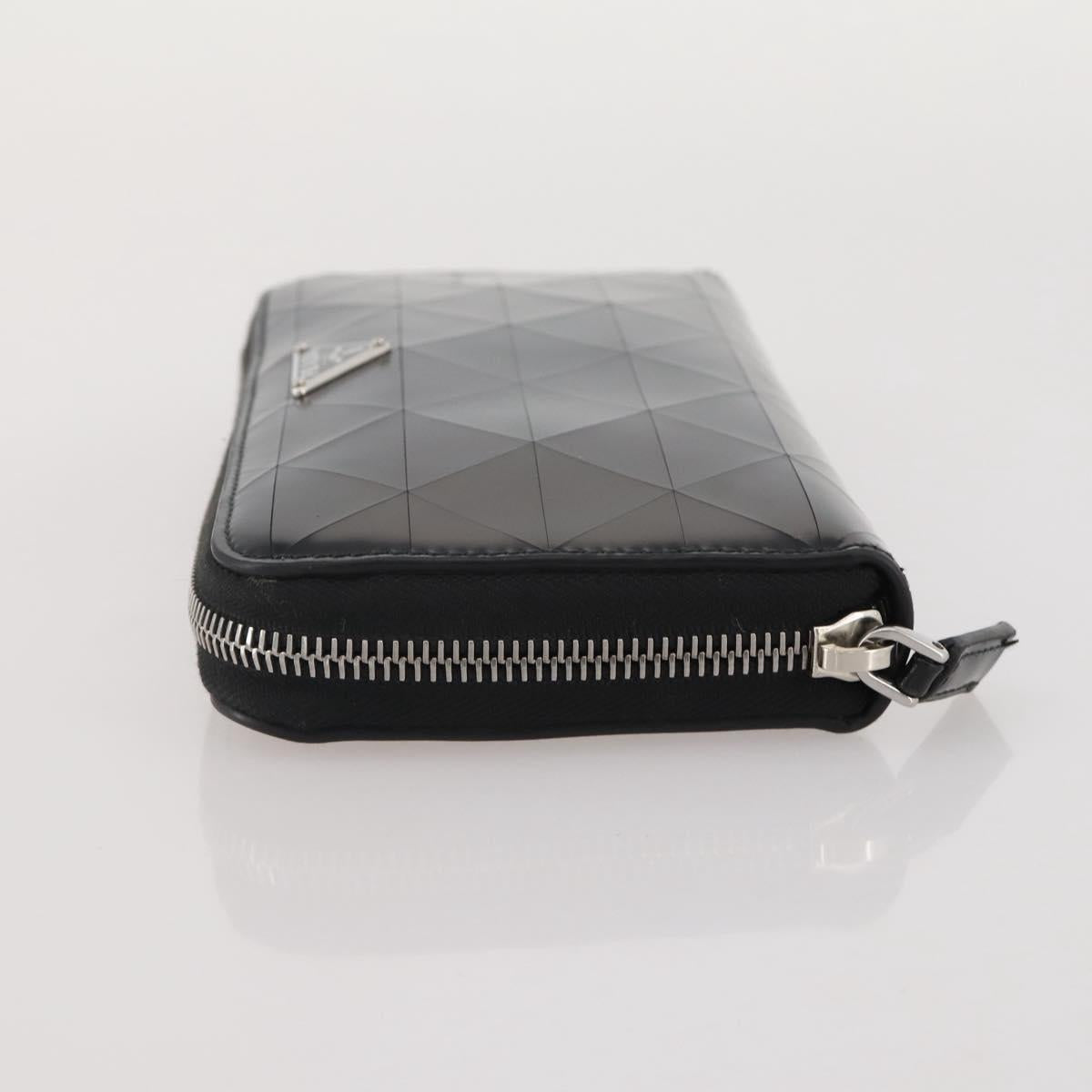 PRADA Long Wallet Leather Black Silver Auth 205863A