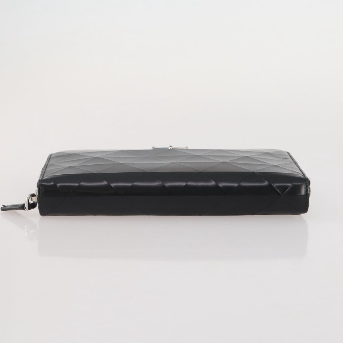PRADA Long Wallet Leather Black Silver Auth 205863A