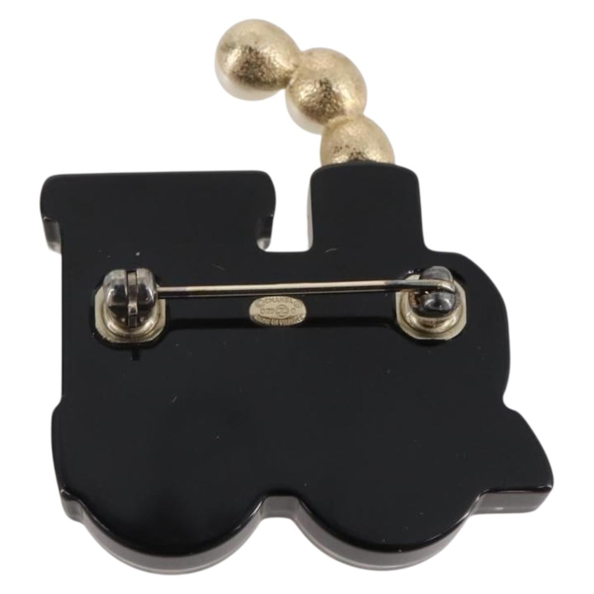 CHANEL Coco Train Brooch Metal Blue Gold Tone CC Auth 205865M