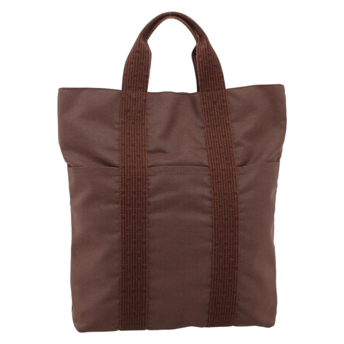 HERMES Her Line Cabas Hand Bag Canvas Brown Auth 205879A