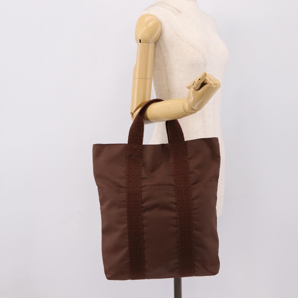 HERMES Her Line Cabas Hand Bag Canvas Brown Auth 205879A