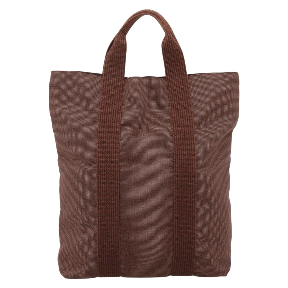 HERMES Her Line Cabas Hand Bag Canvas Brown Auth 205879A