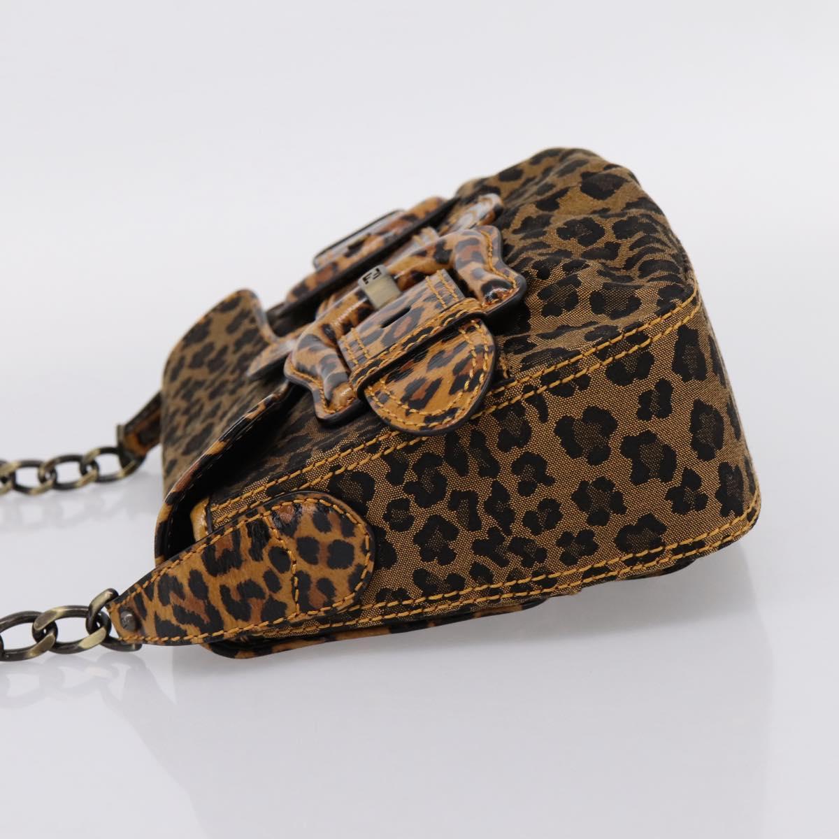 FENDI Chain Mamma Baguette Shoulder Bag Canvas Beige Auth 205882SAM