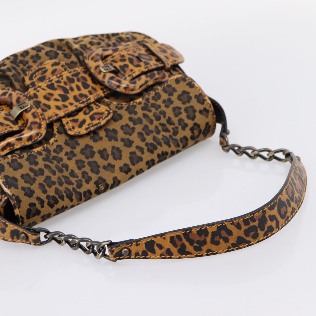 FENDI Chain Mamma Baguette Shoulder Bag Canvas Beige Auth 205882SAM