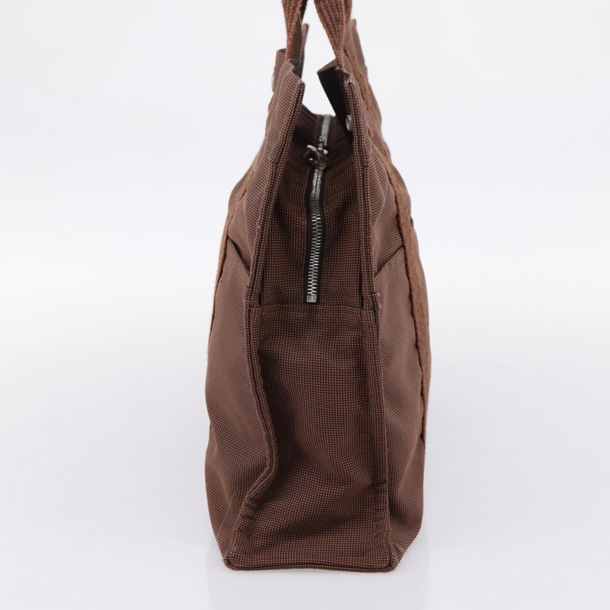 HERMES Her Line MM Hand Bag Canvas Brown Silver Auth 205885A