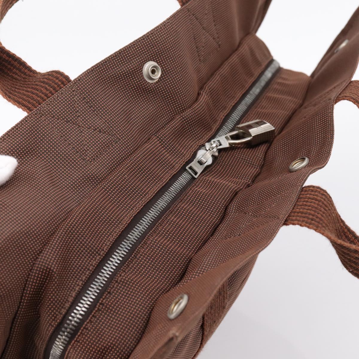 HERMES Her Line MM Hand Bag Canvas Brown Silver Auth 205885A