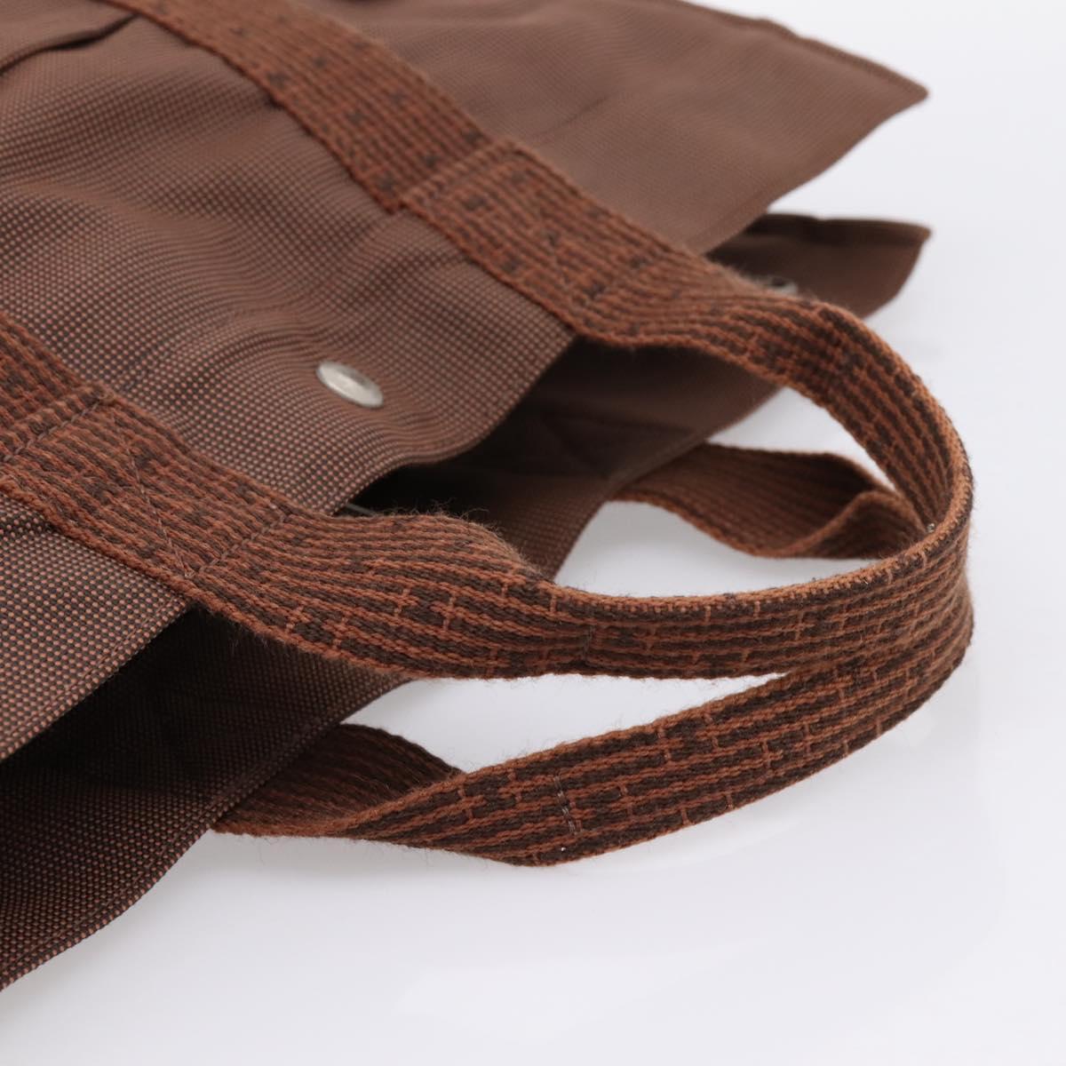 HERMES Her Line MM Hand Bag Canvas Brown Silver Auth 205885A