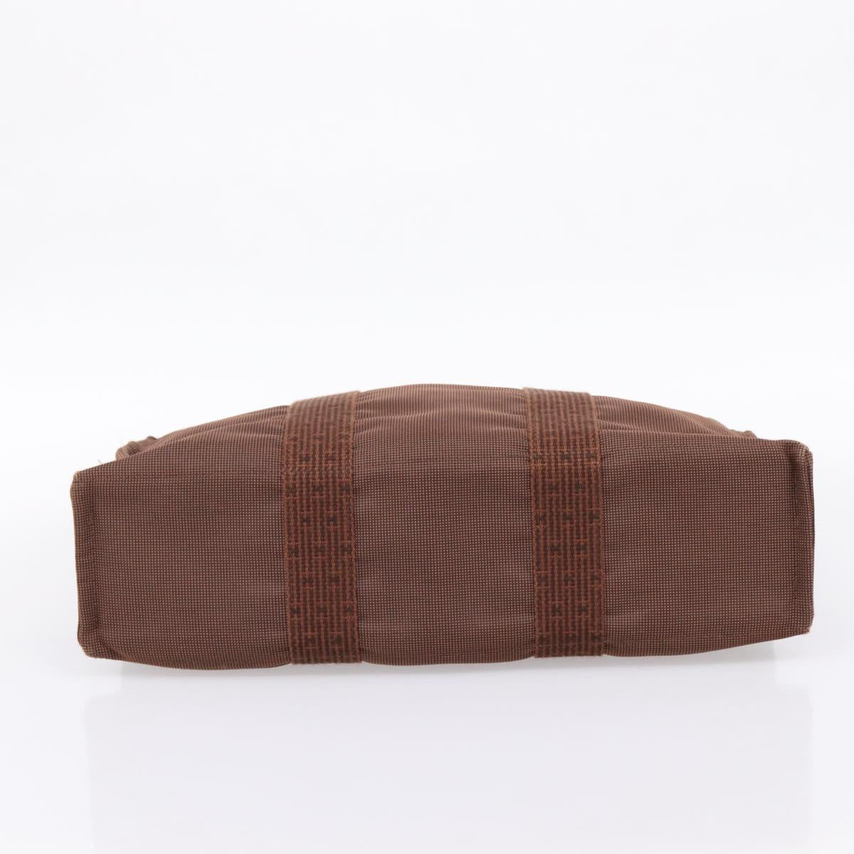 HERMES Her Line MM Hand Bag Canvas Brown Silver Auth 205885A