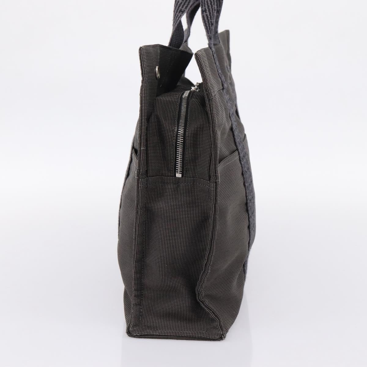HERMES Her Line MM Hand Bag Canvas Gray Silver Auth 205886A