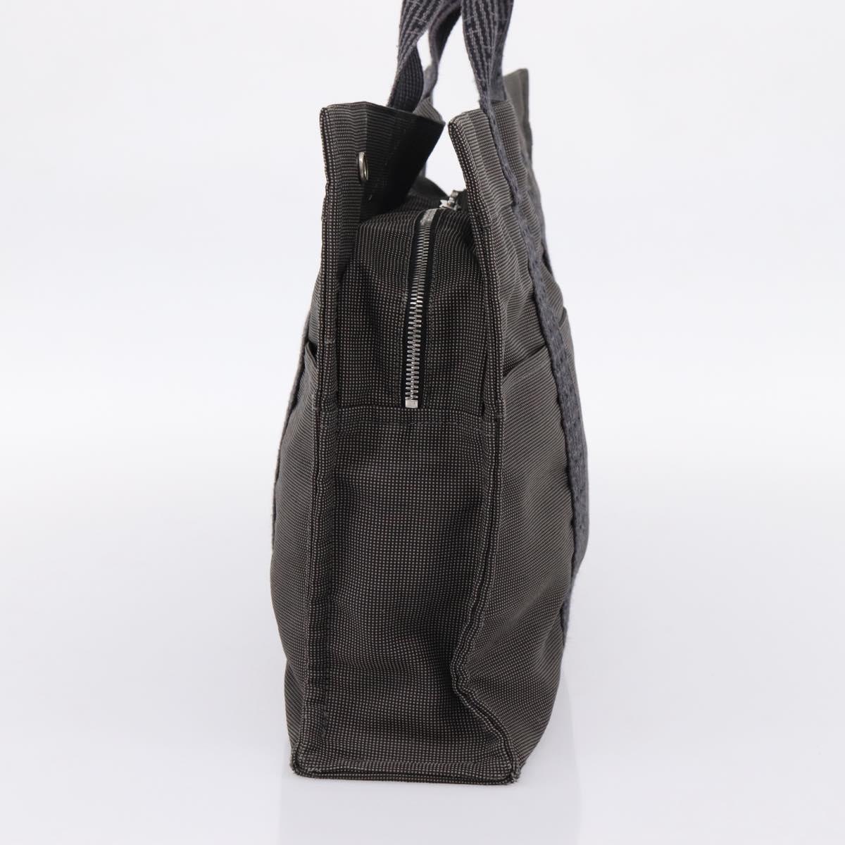 HERMES Her Line MM Hand Bag Canvas Gray Silver Auth 205886A