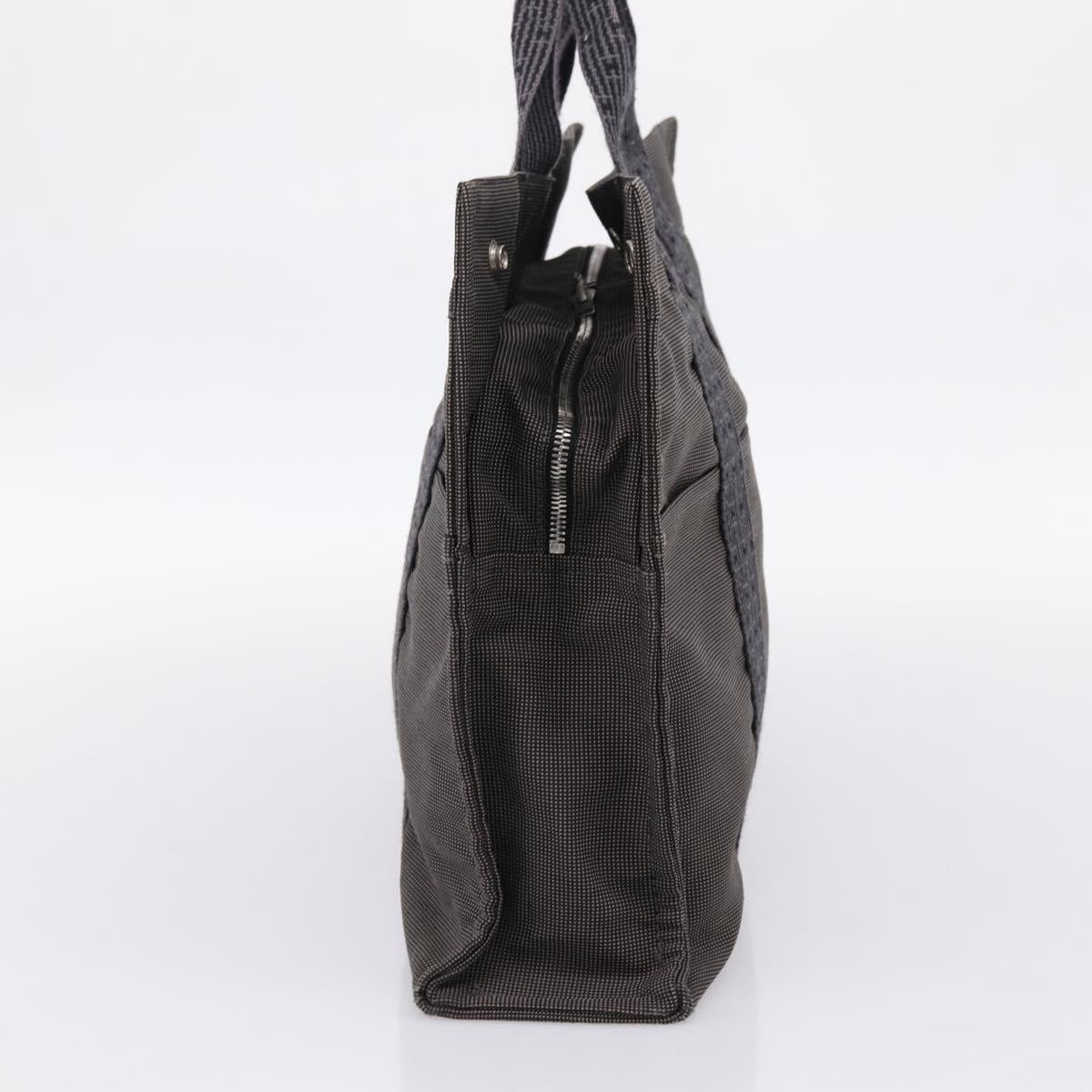 HERMES Her Line MM Hand Bag Canvas Gray Silver Auth 205886A