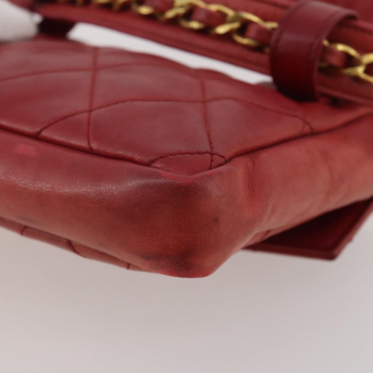CHANEL Matelasse Waist Bag Leather Red Gold Tone CC Auth 205887