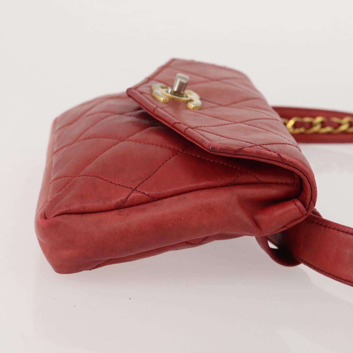 CHANEL Matelasse Waist Bag Leather Red Gold Tone CC Auth 205887