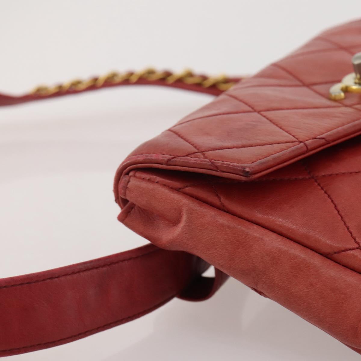 CHANEL Matelasse Waist Bag Leather Red Gold Tone CC Auth 205887