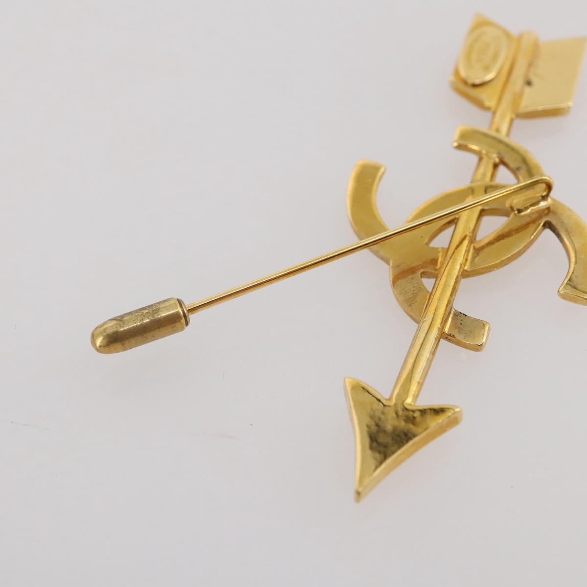 CHANEL COCO Mark Brooch Metal Gold Tone CC Auth 205891M