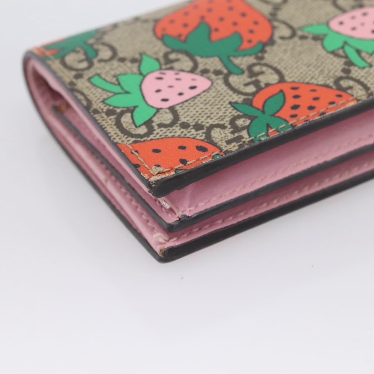 GUCCI GG Supreme Compact Wallet PVC Beige Red 573839 Auth 205892A