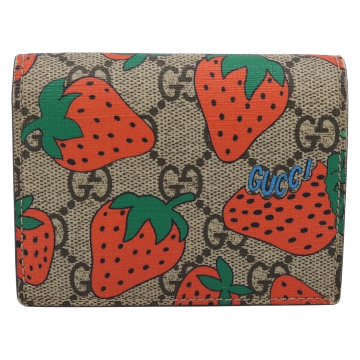GUCCI GG Supreme Compact Wallet PVC Beige Red 573839 Auth 205892A