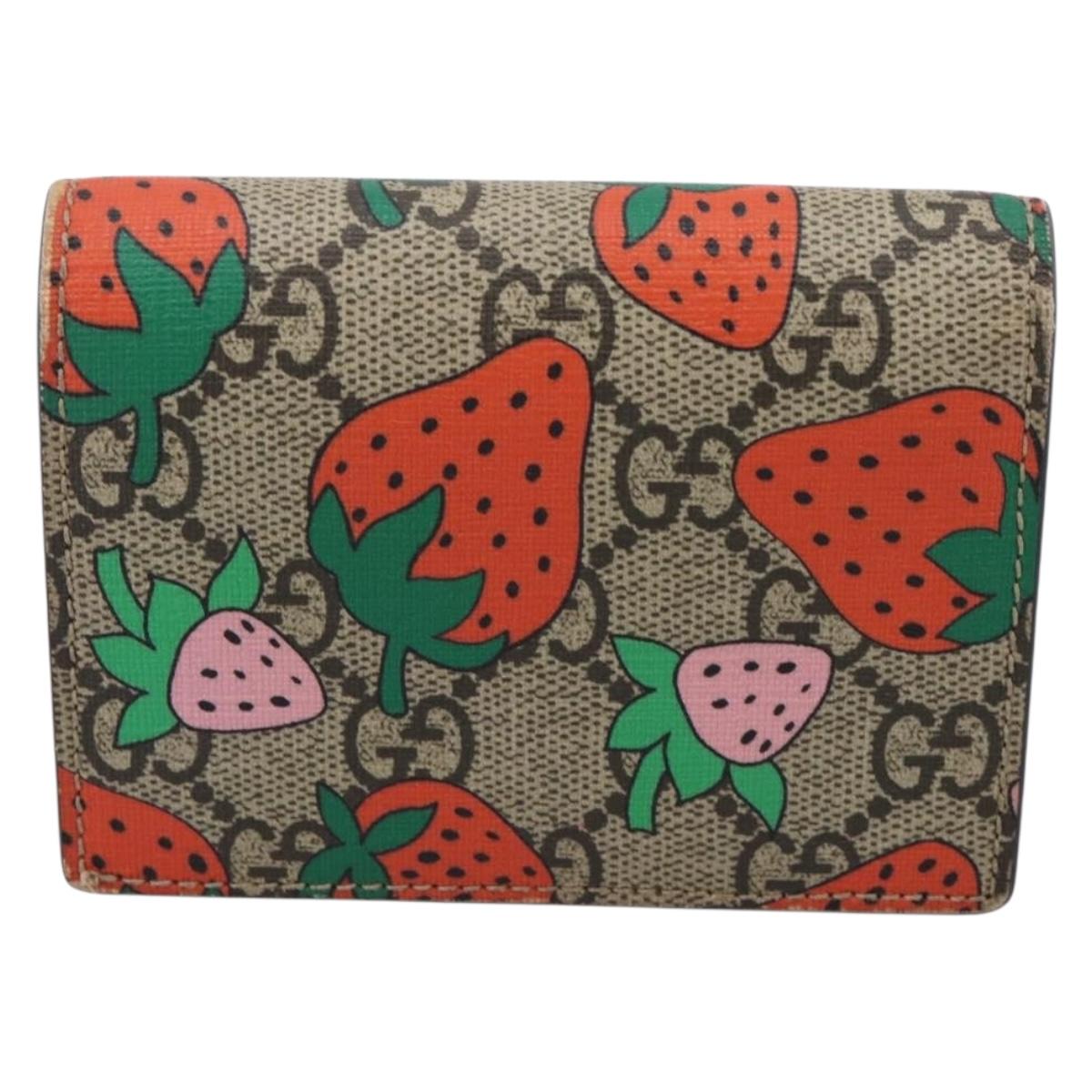 GUCCI GG Supreme Compact Wallet PVC Beige Red 573839 Auth 205892A