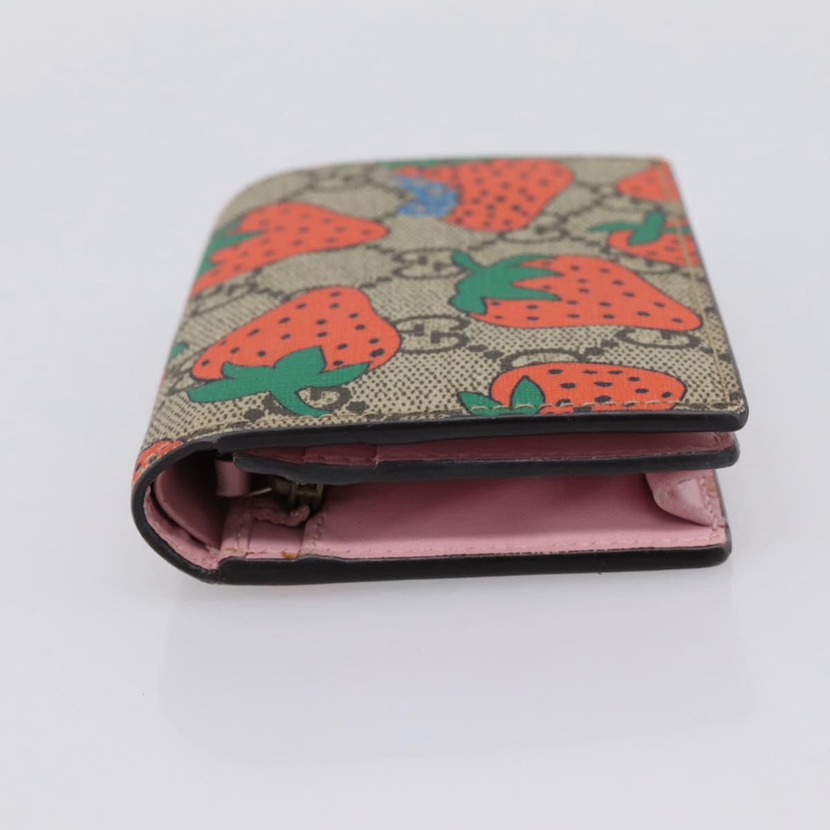 GUCCI GG Supreme Compact Wallet PVC Beige Red 573839 Auth 205892A