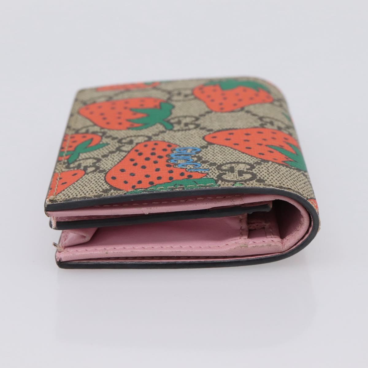 GUCCI GG Supreme Compact Wallet PVC Beige Red 573839 Auth 205892A