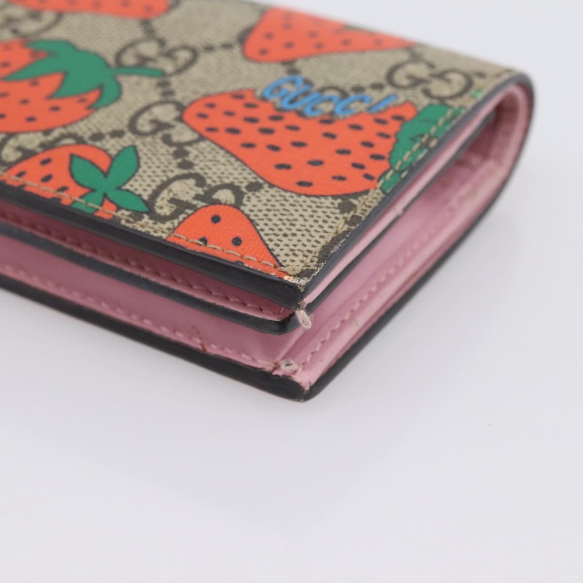 GUCCI GG Supreme Compact Wallet PVC Beige Red 573839 Auth 205892A