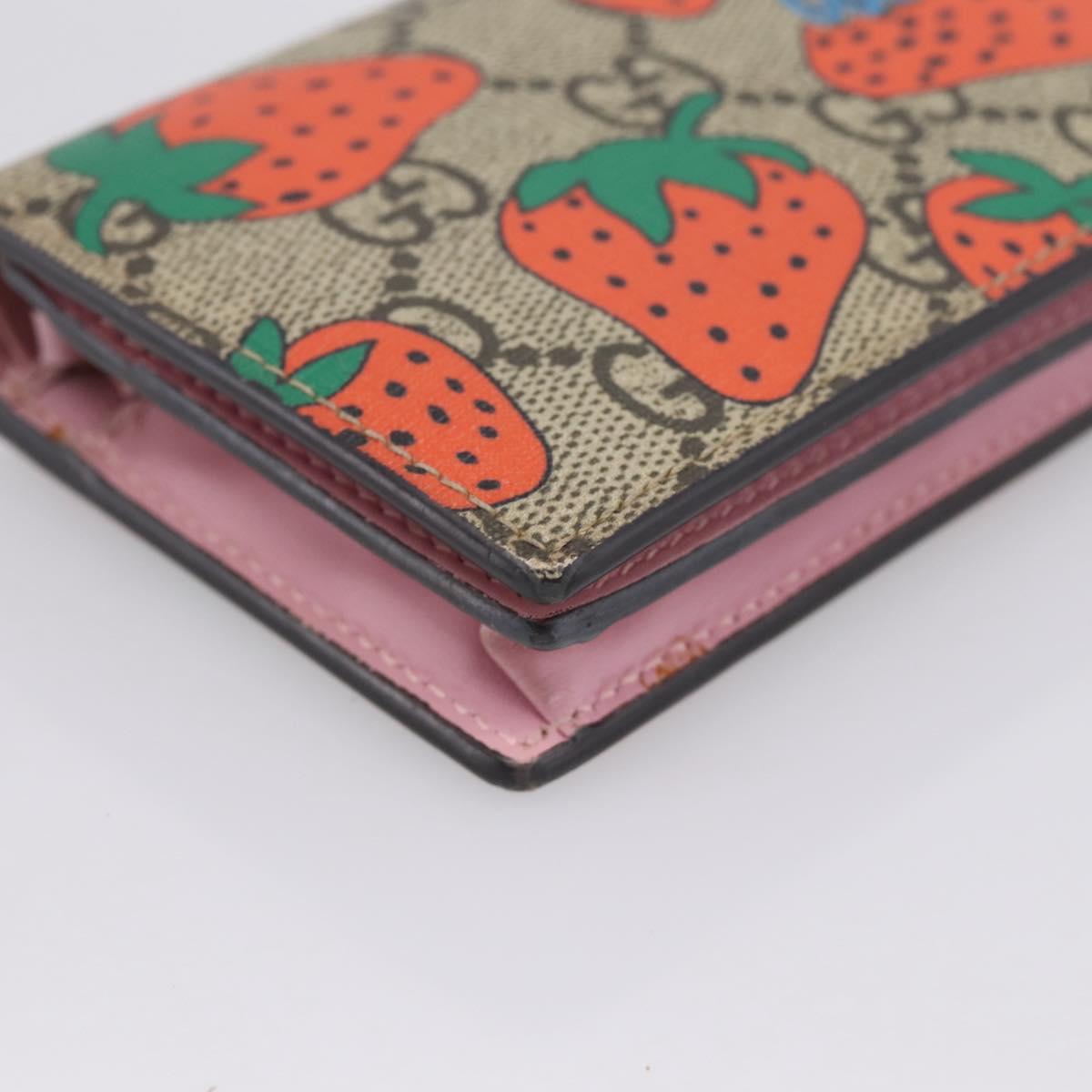 GUCCI GG Supreme Compact Wallet PVC Beige Red 573839 Auth 205892A