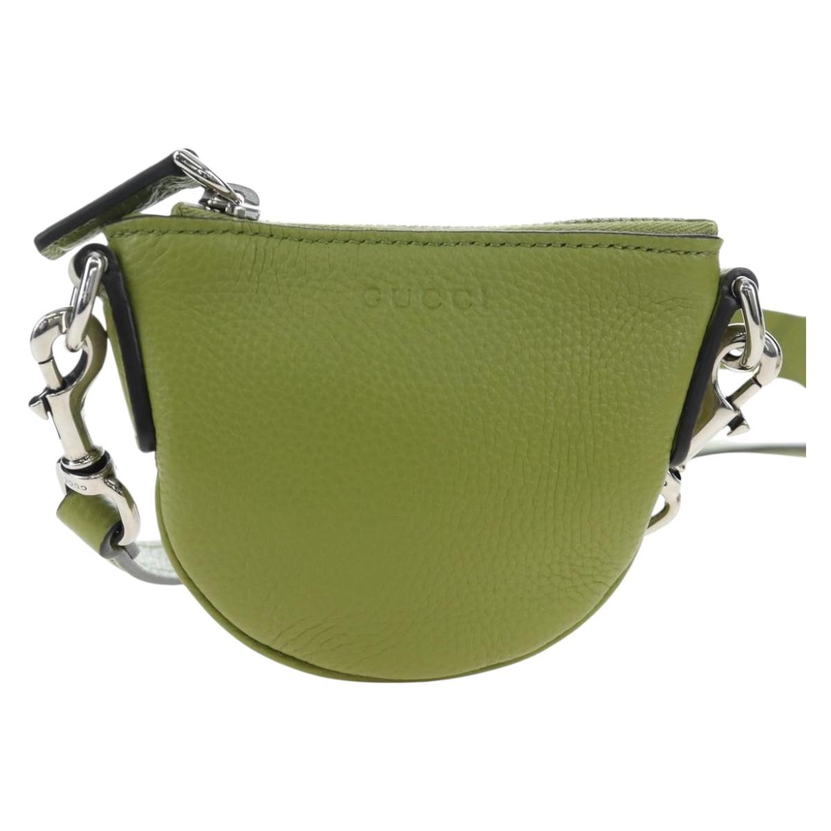 GUCCI Web Sherry Line Mini Shoulder Bag Leather Green Silver 821831 Auth 205894V