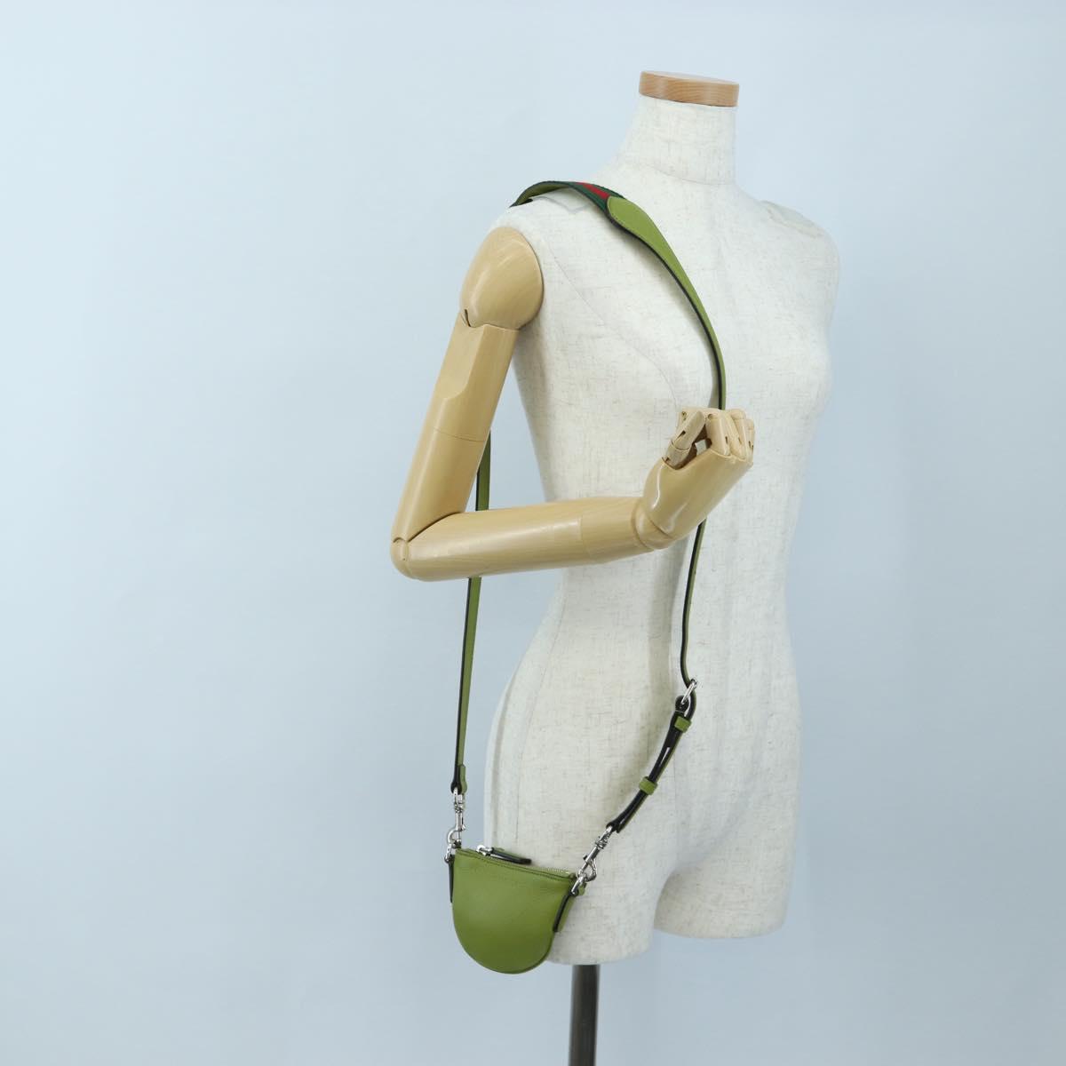 GUCCI Web Sherry Line Mini Shoulder Bag Leather Green Silver 821831 Auth 205894V