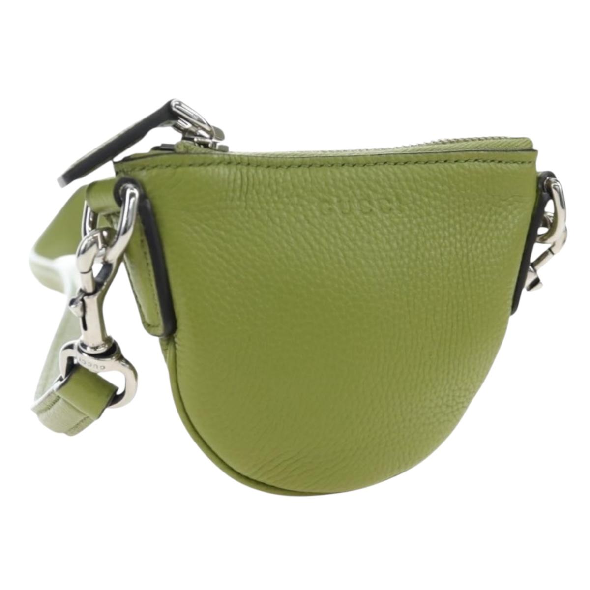 GUCCI Web Sherry Line Mini Shoulder Bag Leather Green Silver 821831 Auth 205895V