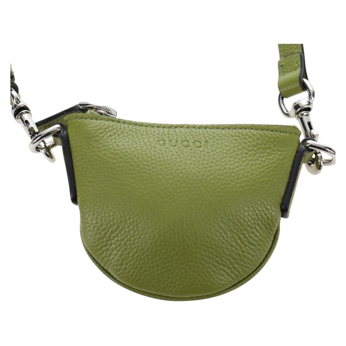 GUCCI Web Sherry Line Mini Shoulder Bag Leather Green Silver 821831 Auth 205895V
