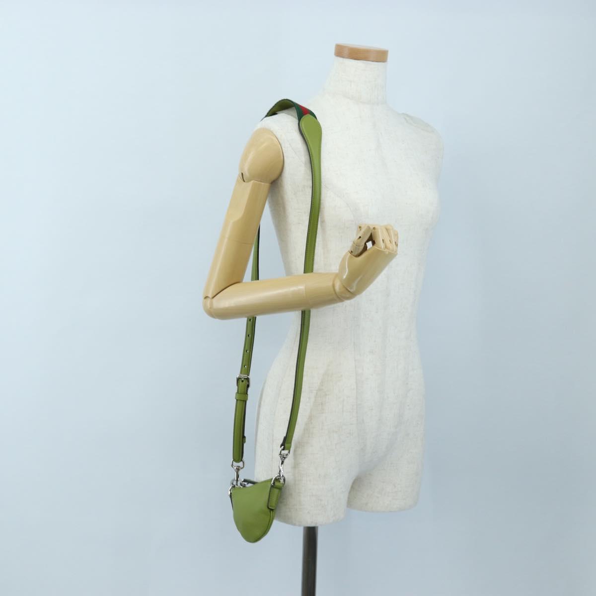 GUCCI Web Sherry Line Mini Shoulder Bag Leather Green Silver 821831 Auth 205895V