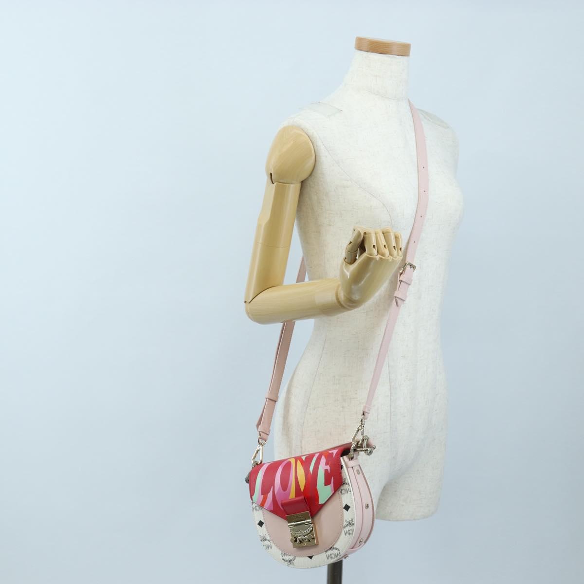MCM Vicetos Tracy Shoulder Bag PVC Leather Pink Silver Auth 205914V