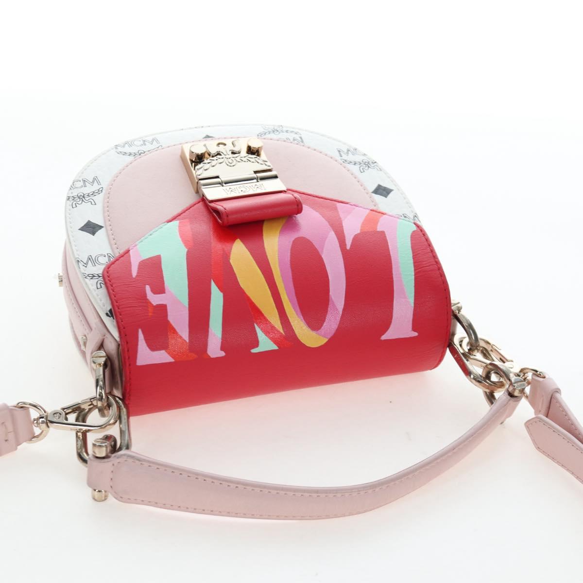 MCM Vicetos Tracy Shoulder Bag PVC Leather Pink Silver Auth 205914V