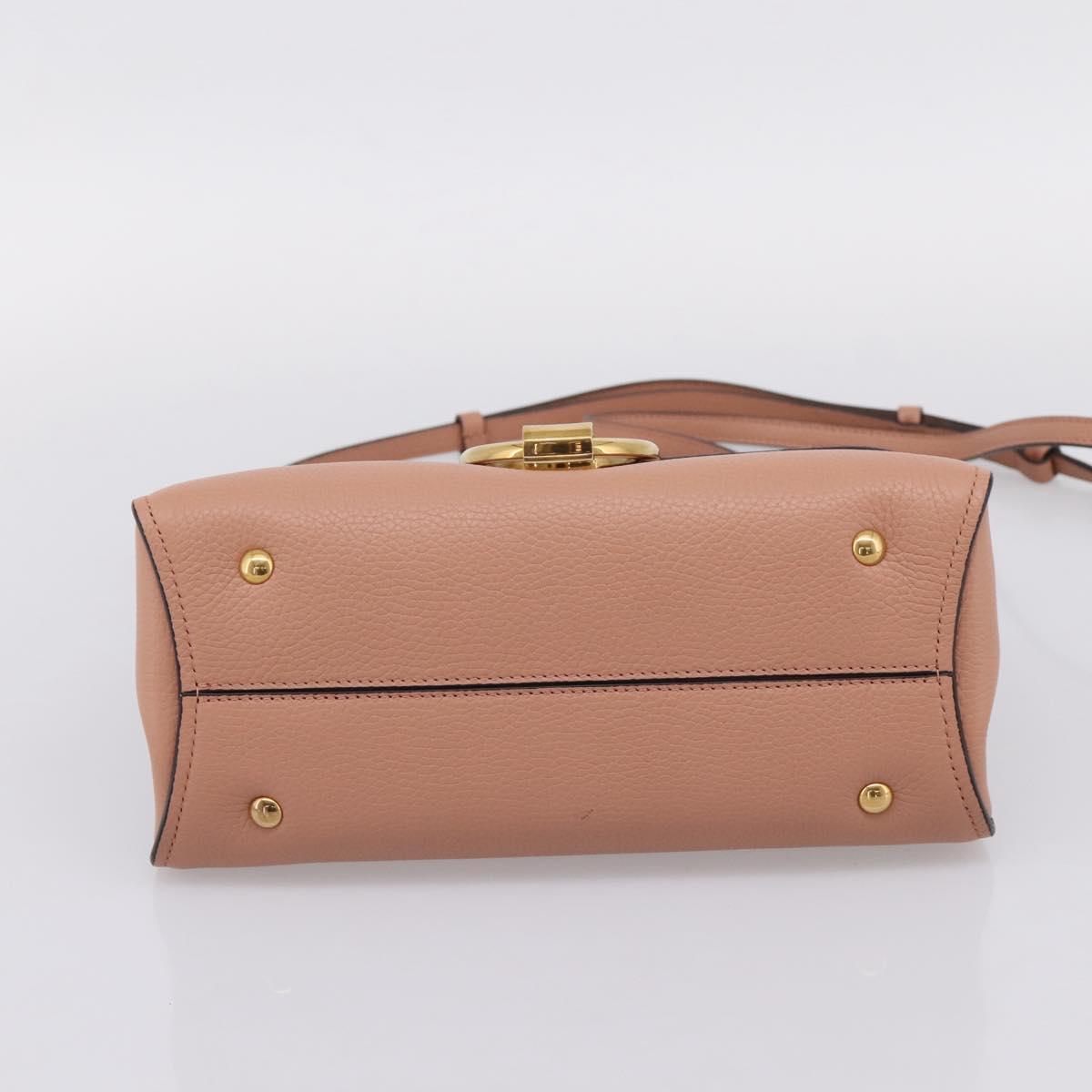 Salvatore Ferragamo Gancini Hand Bag Leather 2way Pink Gold Auth 205916V