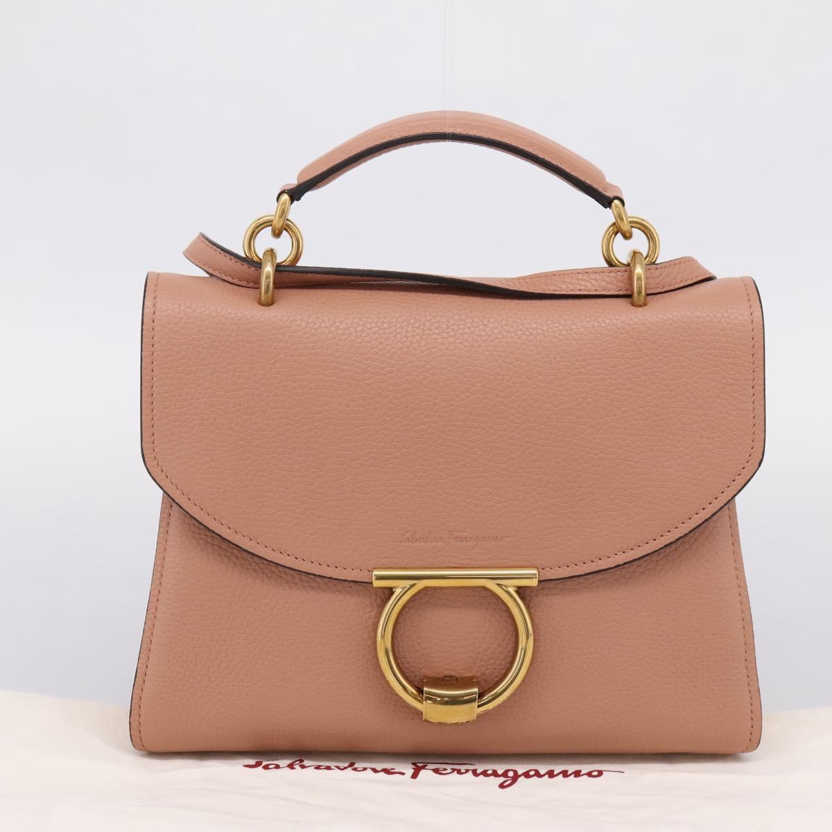 Salvatore Ferragamo Gancini Hand Bag Leather 2way Pink Gold Auth 205916V