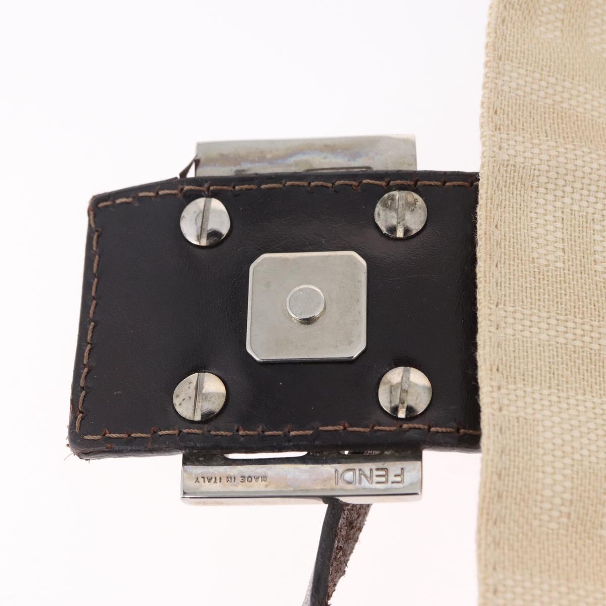 FENDI Zucca Canvas Mamma Baguette Shoulder Bag Ivory Silver Auth 205920