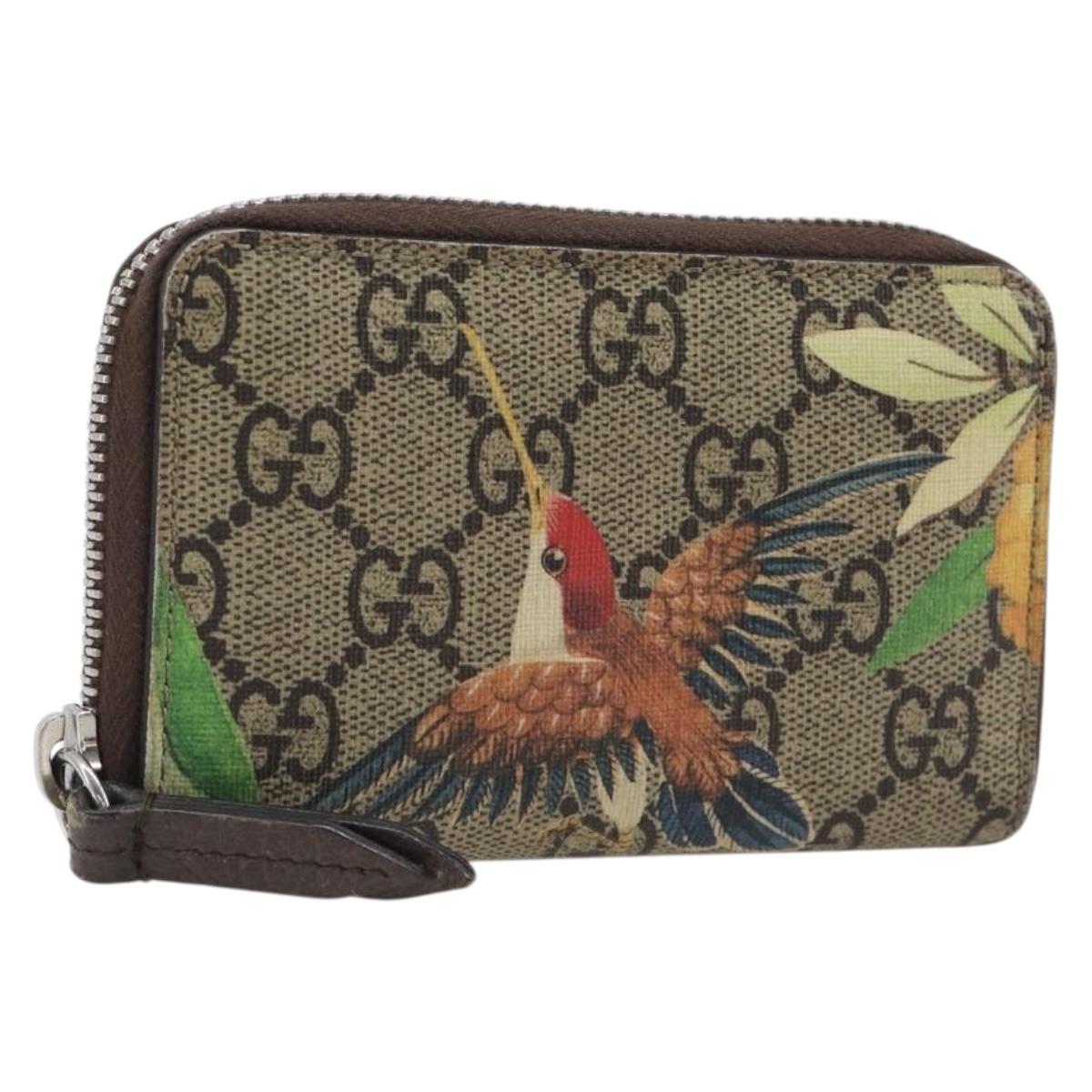 GUCCI GG Supreme Coin Purse PVC Beige Silver 427013 Auth 205924A