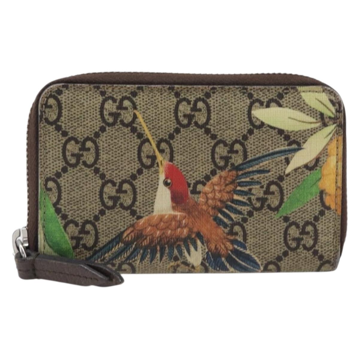 GUCCI GG Supreme Coin Purse PVC Beige Silver 427013 Auth 205924A